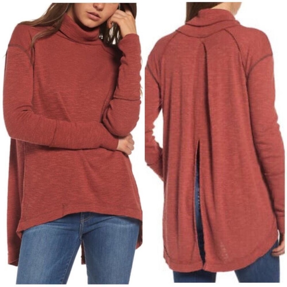 Free People | cowl neck split back thermal top small